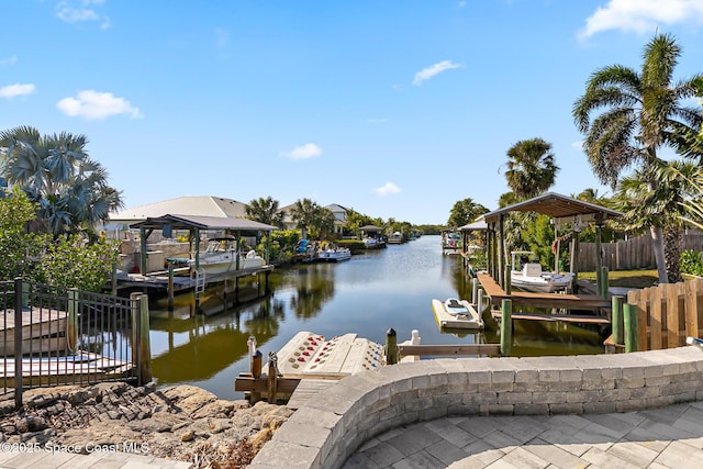 dock area featuring a water view