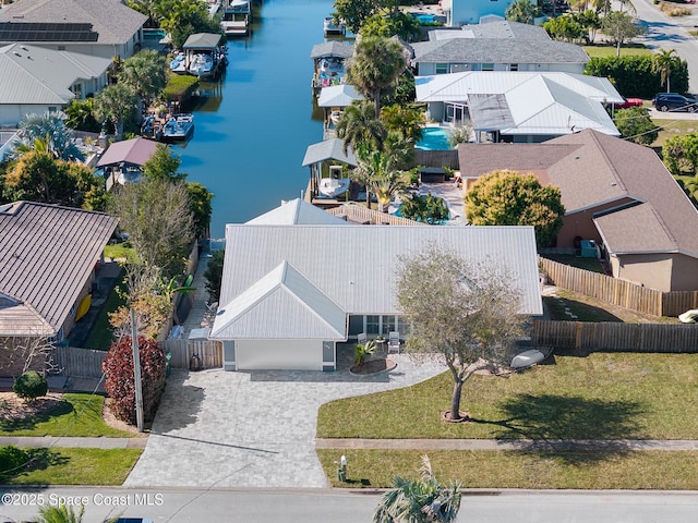 drone / aerial view featuring a water view