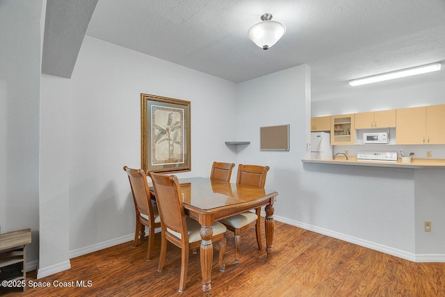 dining room featuring hardwood / wood-style flooring and a textured ceiling