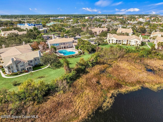 bird's eye view featuring a water view