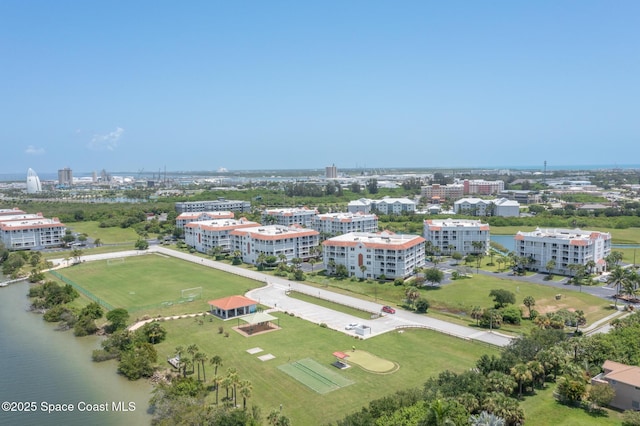 aerial view with a water view