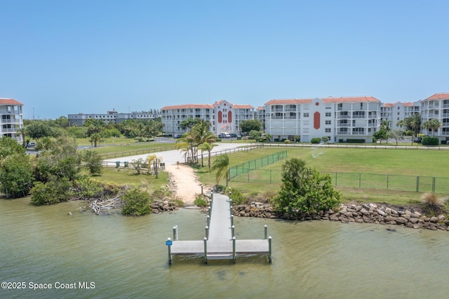 dock area featuring a water view