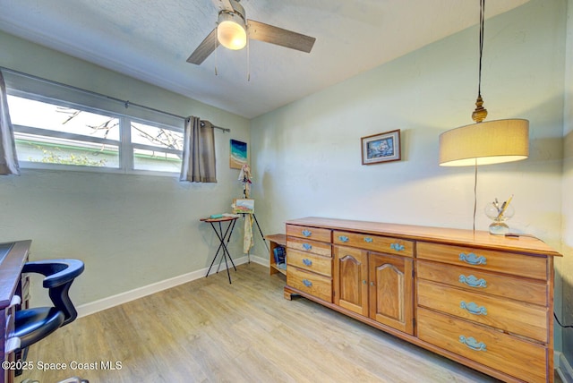 living area featuring light hardwood / wood-style floors and ceiling fan