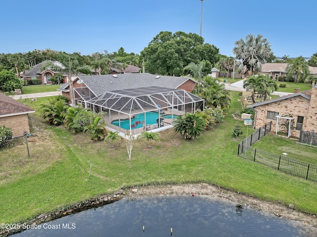 drone / aerial view featuring a water view