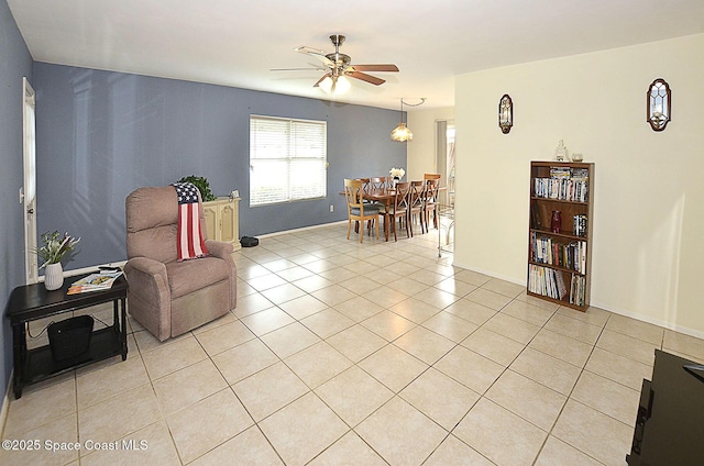 interior space featuring ceiling fan