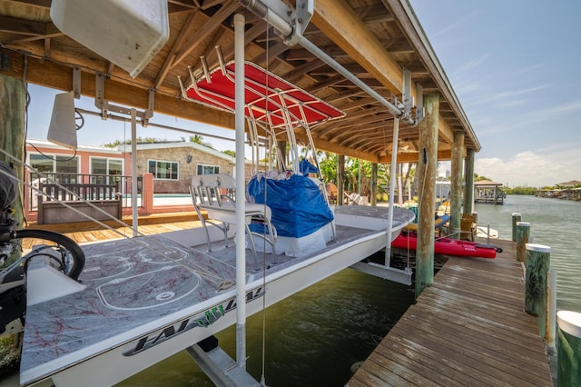 view of dock with a water view