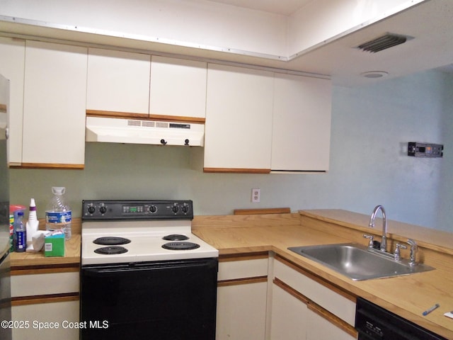 kitchen with white cabinetry, range with electric cooktop, sink, and black dishwasher