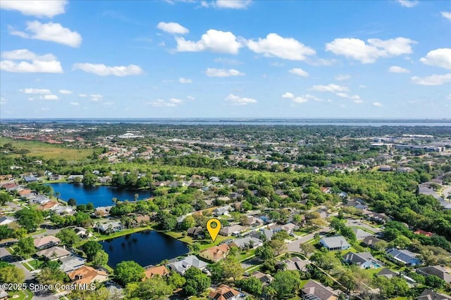 aerial view with a water view