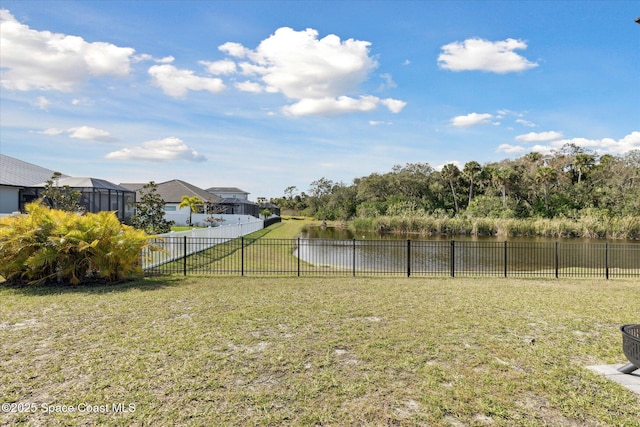 view of yard with a water view