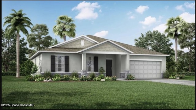 view of front of property with a garage and a front yard