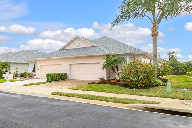 view of front of home with a garage and a front yard