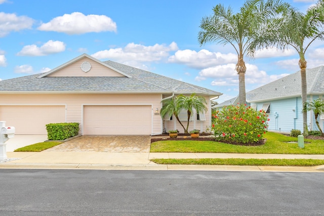 view of front facade featuring a garage and a front lawn