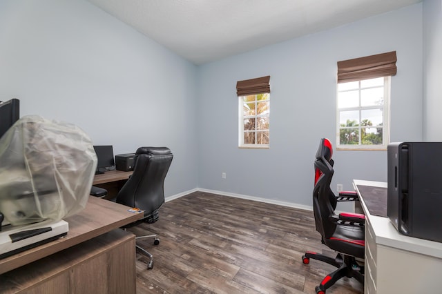 office space with dark hardwood / wood-style floors