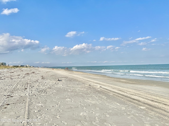 property view of water featuring a beach view