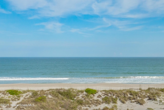 property view of water featuring a beach view