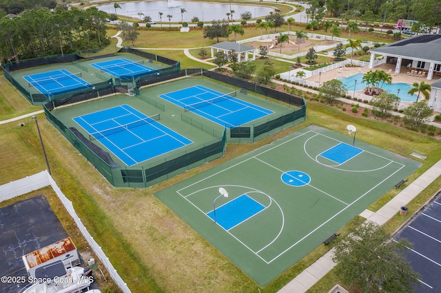 view of basketball court with tennis court