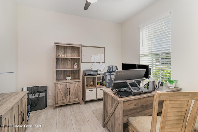 office space with ceiling fan