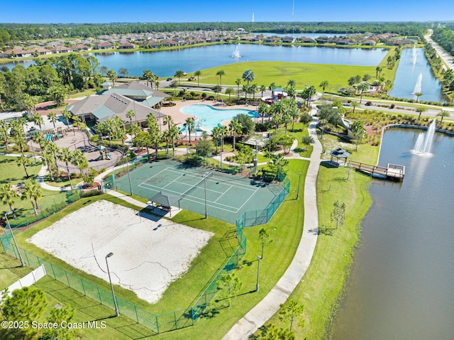 aerial view featuring a water view