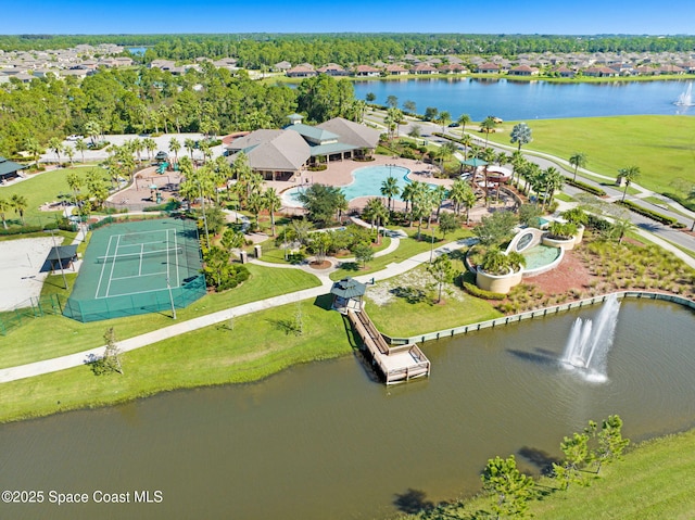 aerial view with a water view