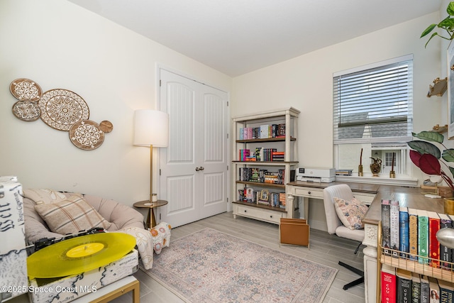 office area featuring light hardwood / wood-style flooring