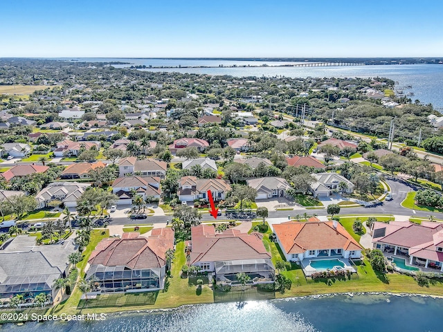 aerial view featuring a water view