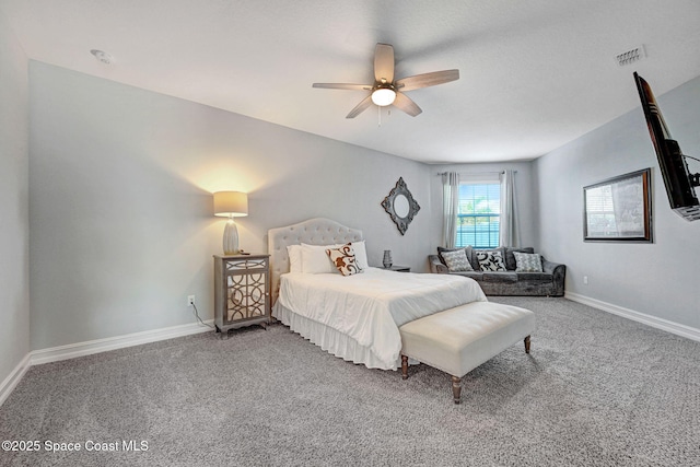 bedroom featuring carpet flooring and ceiling fan