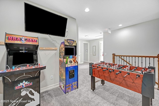 recreation room with carpet floors