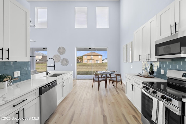 kitchen featuring white cabinetry, stainless steel appliances, and sink