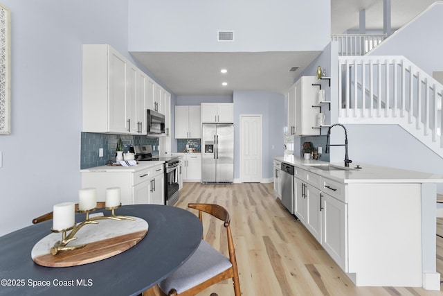 kitchen with sink, stainless steel appliances, and white cabinets