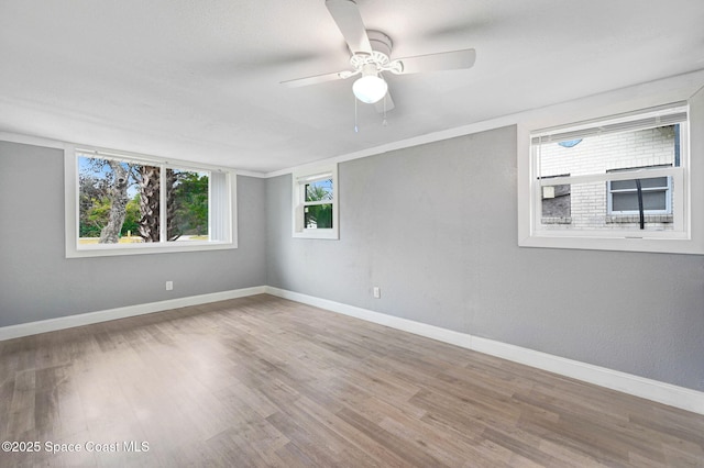 unfurnished room featuring hardwood / wood-style floors and ceiling fan