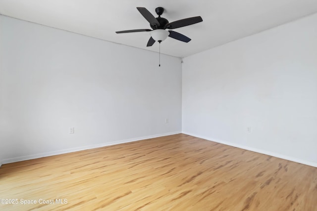 unfurnished room with ceiling fan and light hardwood / wood-style floors