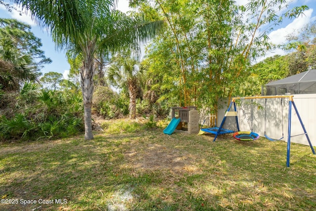 view of yard with a playground