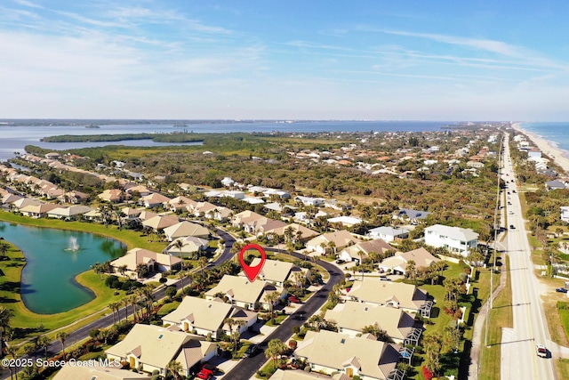 bird's eye view featuring a water view