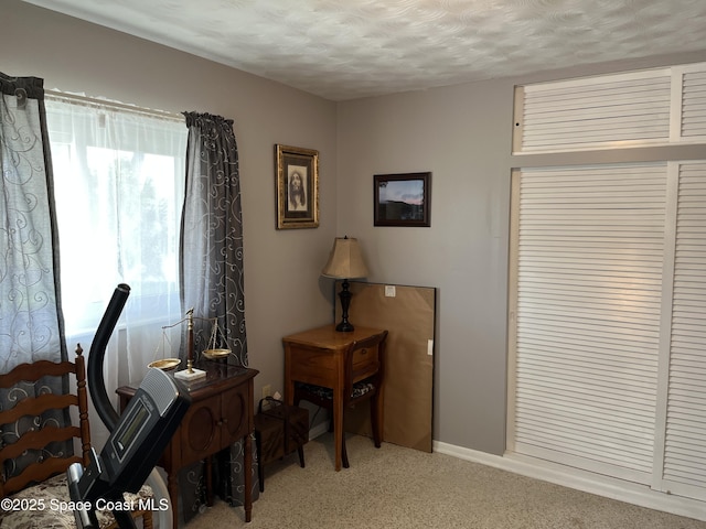 sitting room with a textured ceiling