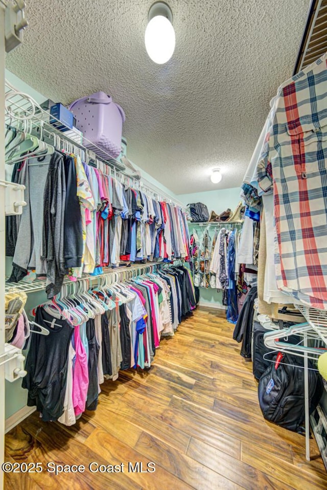 spacious closet with light hardwood / wood-style floors