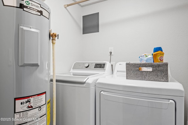 washroom with independent washer and dryer and water heater