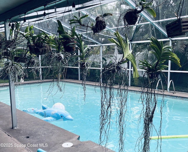 view of swimming pool with a lanai