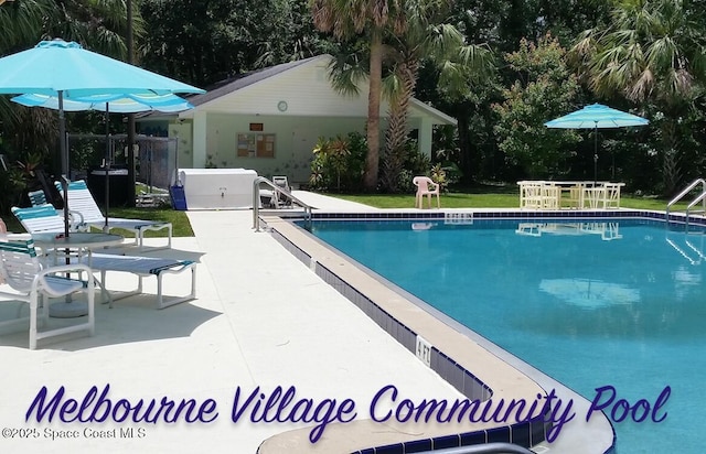 view of swimming pool with a patio