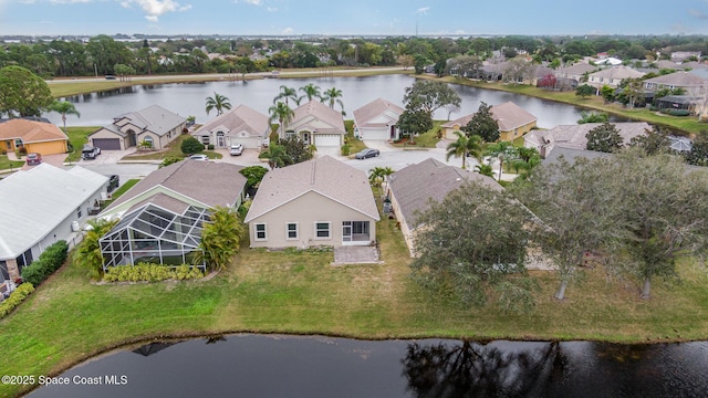 aerial view featuring a water view