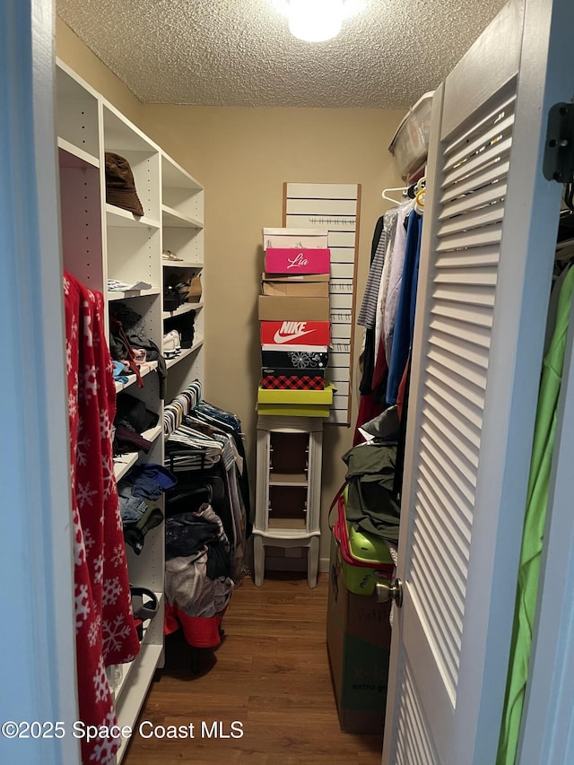 walk in closet featuring hardwood / wood-style flooring