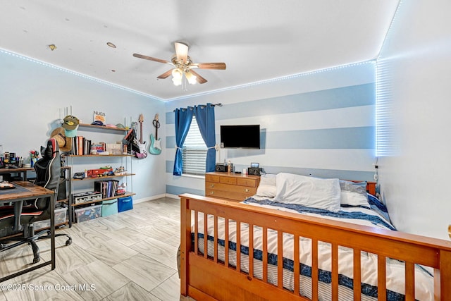 bedroom featuring ceiling fan