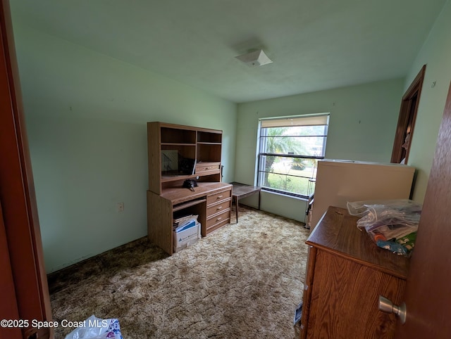 home office with light carpet