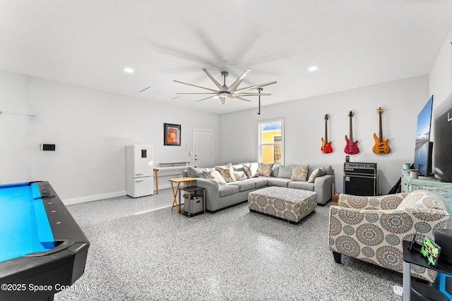 living room with ceiling fan