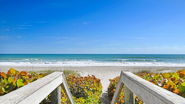 view of water feature with a view of the beach