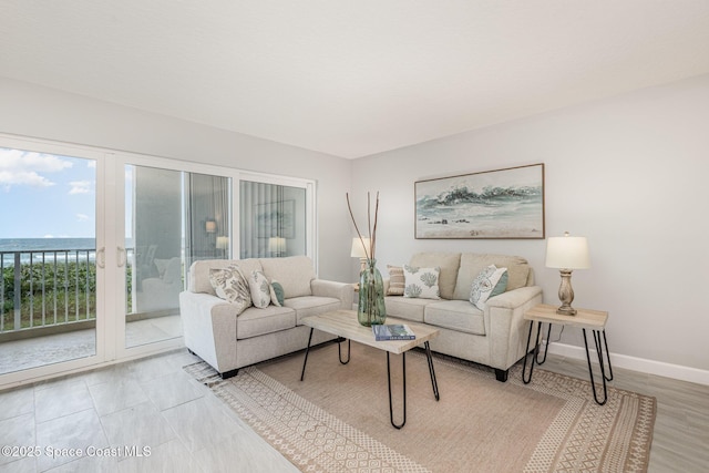 living room with a water view