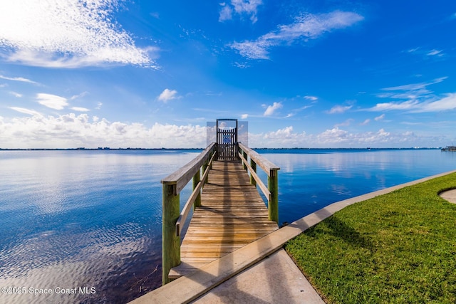 view of dock with a water view