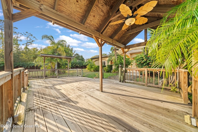 wooden terrace with ceiling fan