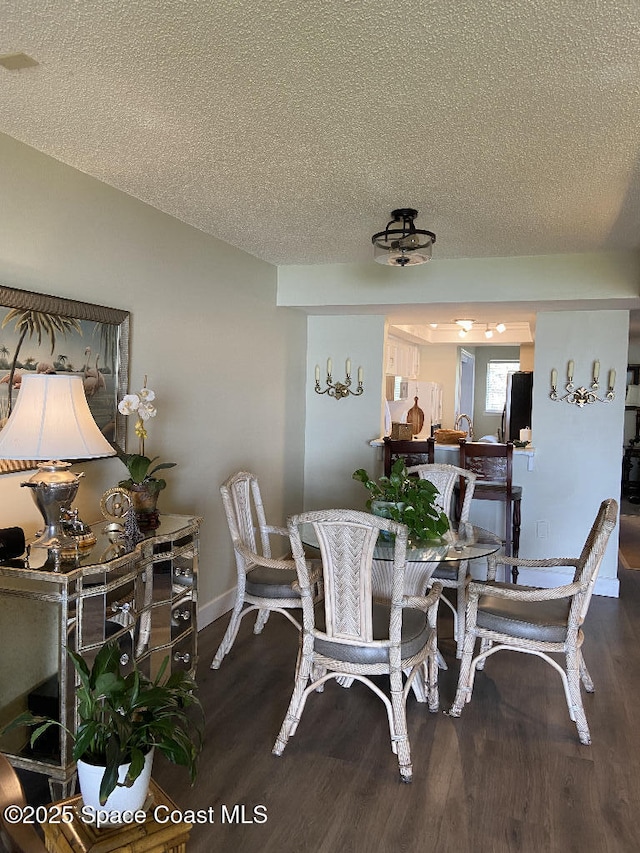 dining room with hardwood / wood-style flooring and a textured ceiling