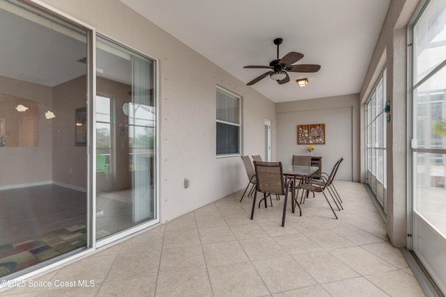 sunroom / solarium featuring a wealth of natural light and ceiling fan