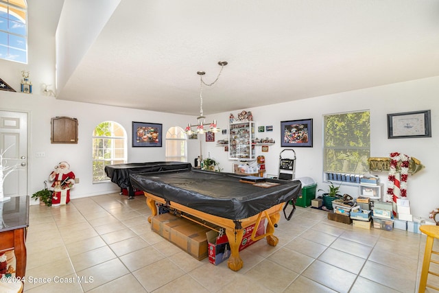 rec room featuring light tile patterned floors and billiards